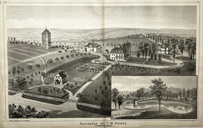 Orig 1884 Residence of T.W. Peirce Print,Topsfield,Farm,Ipswich,Mass,MA,Litho - Image 1 of 4