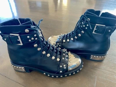 Alexander McQueen Studded Black Leather Combat Boots Rare 37.5 / 7.5 - Image 1 of 4
