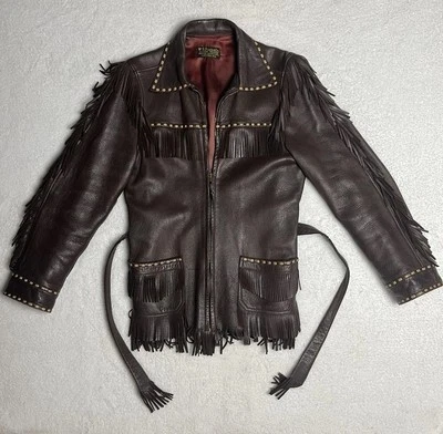Raro vintage años 60 W.B. Chaqueta occidental de cuero con flecos de piel de ciervo de motociclista Place & Co. Foto 1 de 4