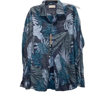 Caribbean Roundtree Yorke Shirt Men’s XL Blue Floral 100% Linen Button Up NWT - Picture 1 of 9