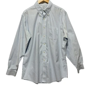 Brooks Brothers Mens Shirt 17-35 Blue Stripe Slim Fit Non Iron Supima Cotton - Picture 1 of 6