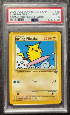 Surfing Pikachu Black Star Promo  28 Pokemon League 2001 PSA 9 - Image 1 of 2