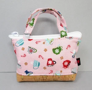 Mini Tote Bag Coin Purse Keychain Charm Christmas Holiday HANDMADE Pink - Picture 1 of 7