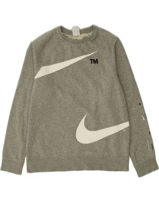 NIKE Boys Swoosh Graphic Sweatshirt Jumper 13-14 Years XL Grey Cotton BZ02 - Image 1 of 4