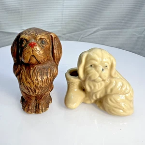 2 Adorable Miniature Ceramic & Resin Pekingese Dog Figurines - Picture 1 of 7