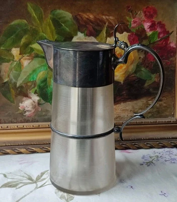 ANCIEN POT À  ORANGEADE MASSIF AVEC RAFRAICHISSOIR VERRE ANNELÉ MÉTAL ARGENTÉ - Photo 1/4