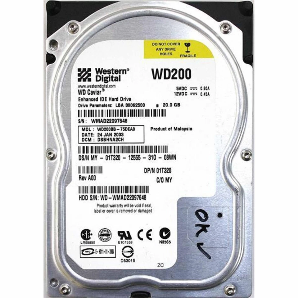 WD WD200BB Hard Disk HDD IDE 20GB 3.5" PATA EIDE Refurbished Hard Drive - Image 1 of 2