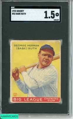 1933 GOUDEY BABE RUTH #53 AMARELO SGC 1.5 FR - Imagem 1 de 3