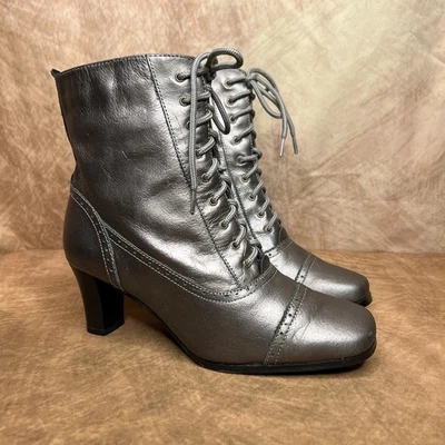 Botas de Tacón AJ Valenci Estilo Victoriano con Cordones Cuero Gris Steampunk Gótico Foto 1 de 4