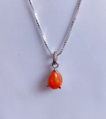Ciondolo a goccia opale di fuoco naturale argento sterling 925 gemma... - Immagine 1 di 4