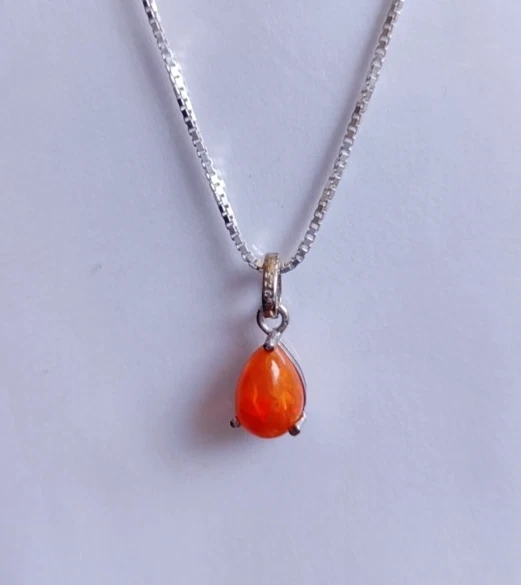 Ciondolo a goccia opale di fuoco naturale argento sterling 925 gemma... - Immagine 1 di 4