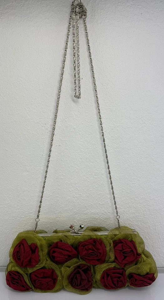 Stephanie Floral Evening Wedding Party Purse/Handbag 3D Roses satin cluth in red - Image 1 of 4