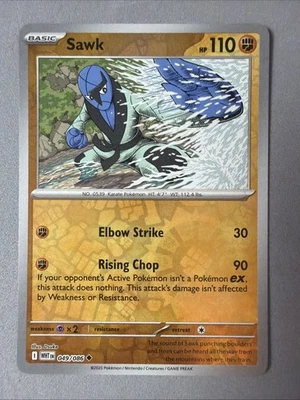 Pokemon TCG * SV White Flare * 049/086 Sawk Uncommon * REVERSE HOLO * FRESH PK - Image 1 of 3
