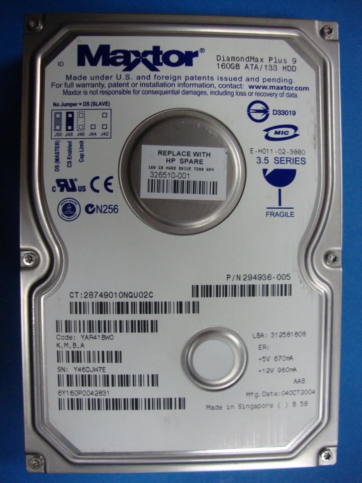Maxtor IDE 160GB Hard Drive MDL: 6Y160P0 Code: YAR41BW0 K, M, B, A Tested - Image 1 of 3
