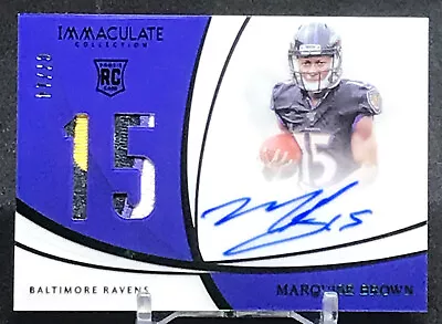 2019 Immaculate FOTL Marquise Brown Emerald Rookie Patch On Card Auto /14 Ravens - Image 1 of 4