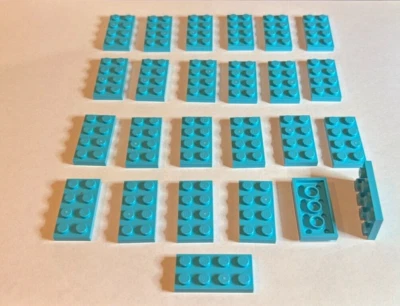 Lego 25 New Bright Light Blue Plate 2 x 4 Studs Pieces Part - Image 1 of 4