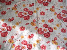 Antique French Daisy Roses Floral Cotton Fabric ~ Coral Red Pink Golden Yellow