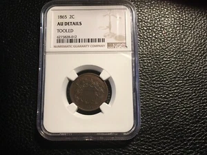 1865 2 Cent Piece NGCAu Detail Tooled Looks Unc. small scratches bottom left - Picture 1 of 8