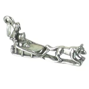 Dog Sled sterling silver charm .925 x 1 Dogs Sledge Sleds charms - Picture 1 of 5