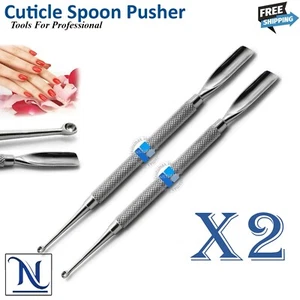 X2 Stainless Steel Cuticle Pusher Remover Spoon Nail Cleaner Pedicure Manicure - Picture 1 of 4