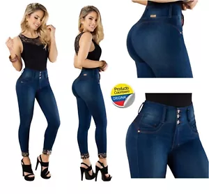 Push Up Jeans Colombianos Levanta Cola Skinny Wide Waistband Denim Butt Lifter - Picture 1 of 9