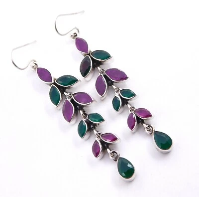 10.1 Gm Lab-Created Multi Cut Gemstone 925 Sterling Silver Earring Size 2.6" - Image 1 of 2