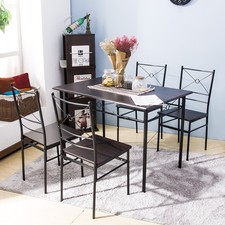5 Piece Wood and Metal Dining Set Kitchen Furniture Rectangle Espresso New