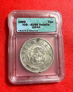 M28(1895) JAPAN YEN AU58 DETAILS ICG DRAGON SILVER COIN - Picture 1 of 2