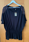 Biba Black Decoseal Studded Batwing Top Uk 20 New +Tags Embellished Stretch Plus