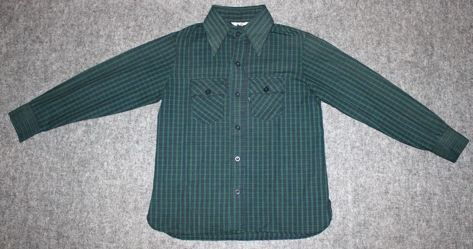 Camisa vintage LEVI'S MUJER AÑOS 70 BOTÓN GRANDE DELANTERO L/S sarga verde a cuadros talla XS Foto 1 de 4