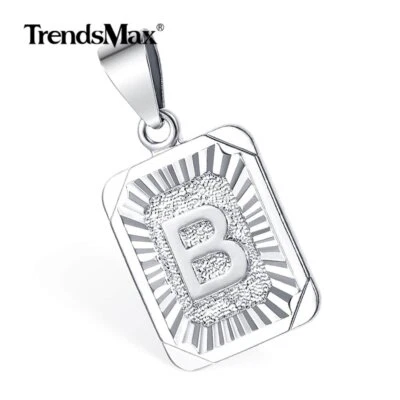 Dije colgante inicial letra A-Z relleno de oro blanco solamente (forma rectangular) Foto 1 de 4