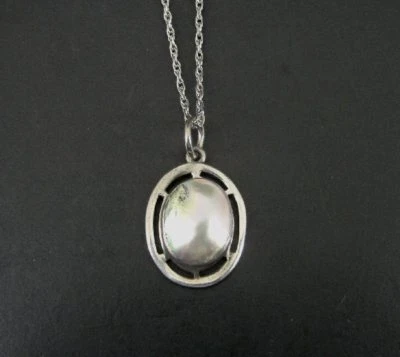 Collar Esterlina Madreperla o Perla Mabe Plata 925 Delicado Colgante Cadena Foto 1 de 4