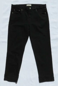 GAP Black Wash Stretch Denim Embroidered Hem Slim Crop Jeans 31 31T US 12 Tall - Picture 1 of 7