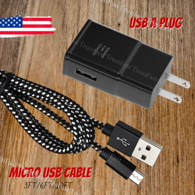  Cargador rápido micro USB de 3/6/10 pies cable de datos trenzado enchufe USB A para Samsung Android Foto 1 de 4