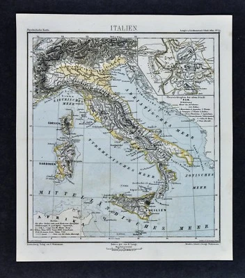 Mapa Lange 1875 - Italia física - Plan Roma Alpes italianos Vesubio Etna Sicilia Foto 1 de 2