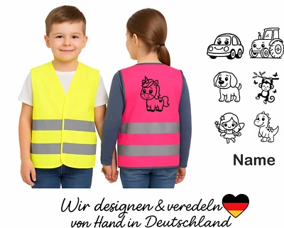 VERSCHIEDENE HERSTELLER Bedruckte Kinderwarnweste Warnweste f. Kinder mit Druck personalisiert Schulkind