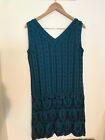 John Lewis East Artisan Neck Teal Fully Beaded Party Evening Dress Size 10 12 14