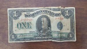 1923 DOMINION OF CANADA ONE DOLLAR BLUE SEAL J PREFIX AS FOUND