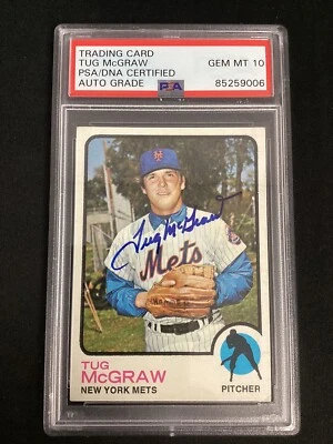 Tug McGraw Signed 1973 Topps #30 Baseball Card Mets Auto Vintage Sig PSA/DNA 10 - Image 1 of 2