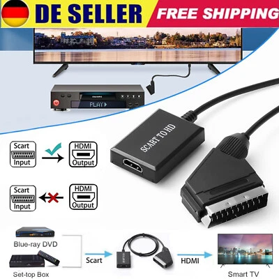 SCART zu HDMI Konverter Video Audio Wandler inkl. Stromkabel für HD TV DVD - Bild 1 von 4