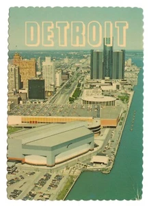 Vintage unbesendet Detroit Michigan Skyline Luftbild Dexter Presse Postkarte - Bild 1 von 2
