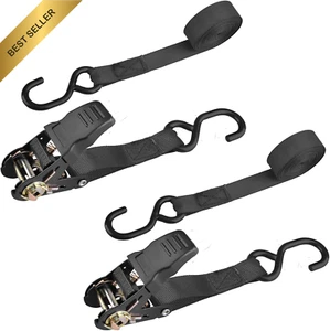 Ratchet Tie Down Straps with Hooks Heavy Duty Cargo Straps Trucks Motorcycle - Picture 1 of 12