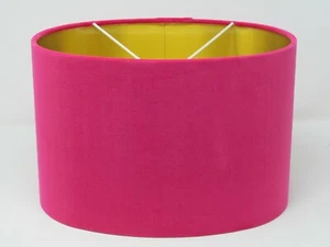 Pantalla de Lámpara Hot Rosa Terciopelo Cepillado Oro Ovalado Tono de Luz - Imagen 1 de 9