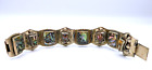 Vintage Silver Tone Iridescent Abalone Carved Faces Link Bracelet Made In Mexico