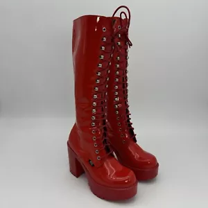 ROC LASH BOOTS RED LACE UP CHUNKY BLOCK HEEL PLATFORM KNEE SIZE 37 US 6 SEXY - Picture 1 of 12