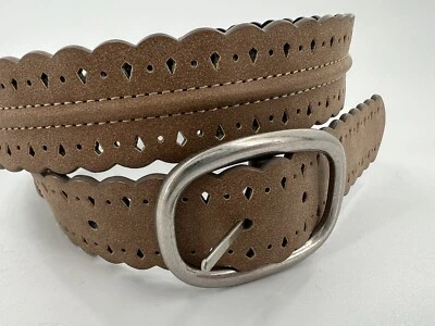 Reliquia Cuero Sintético Reversible Negro Tostado (?) Cinturón para mujer con borde festoneado recortado Foto 1 de 4