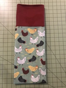 Homemade Flannel Green & Red Chickens Pillowcase - Homemade, standard size - Picture 1 of 1