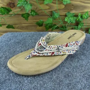Minnetonka Women Flip Flop Sandal Shoes Brown Fabric Size 11 Medium - Picture 1 of 10