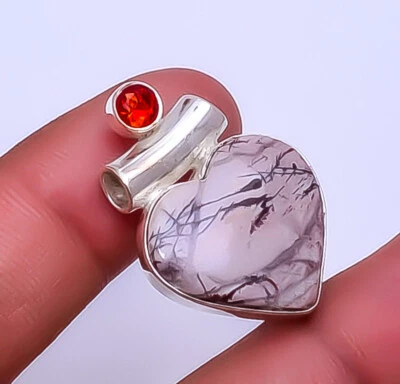 Manganeso negro en rodonita - Colgante de plata de ley 925 Colorado 1,33" P12 Foto 1 de 3