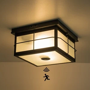 Motion Sensor Outdoor Ceiling Light Flush Mount Ceiling Light Fixture 2-Light - Picture 1 of 9